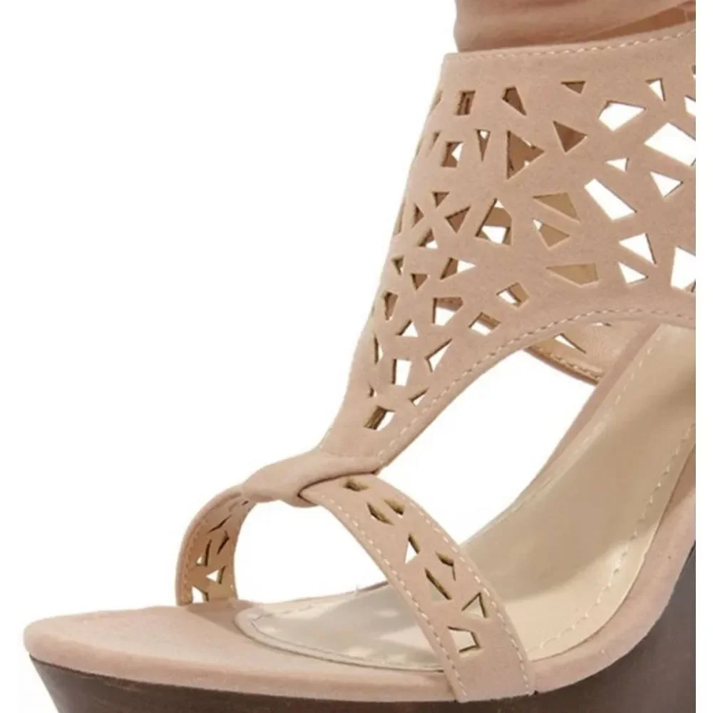 Bamboo Lace Up Wedge Sandals